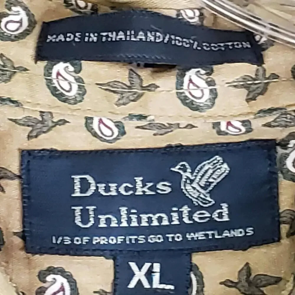 Ducks Unlimited Shirt Tan Khaki Button Down Men's Size XL Long Sleeve
